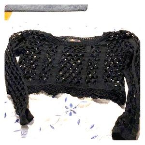 Black see threw vintage long sleeve crop top